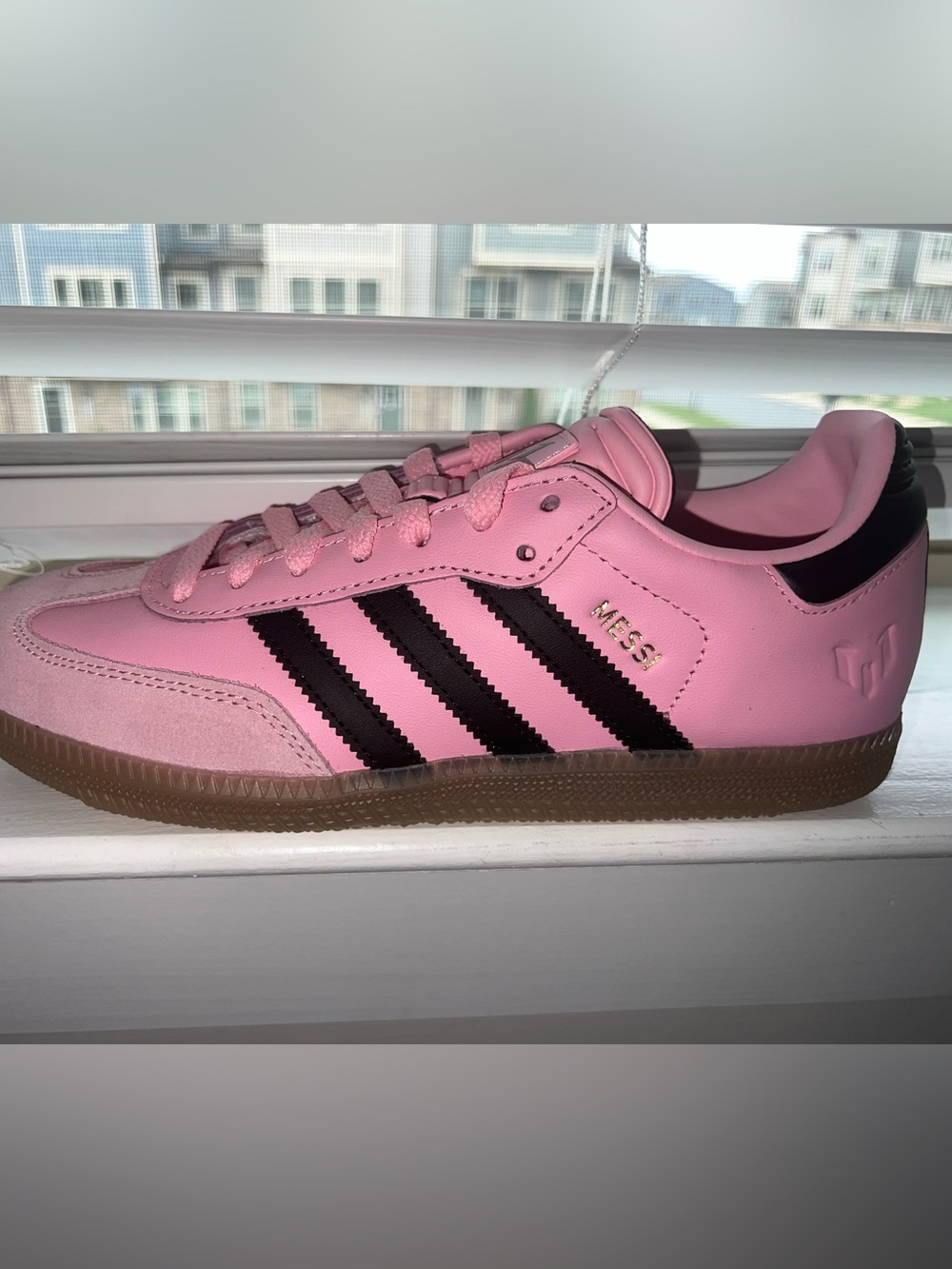 adidas Samba Messi Pink with Black Stripes